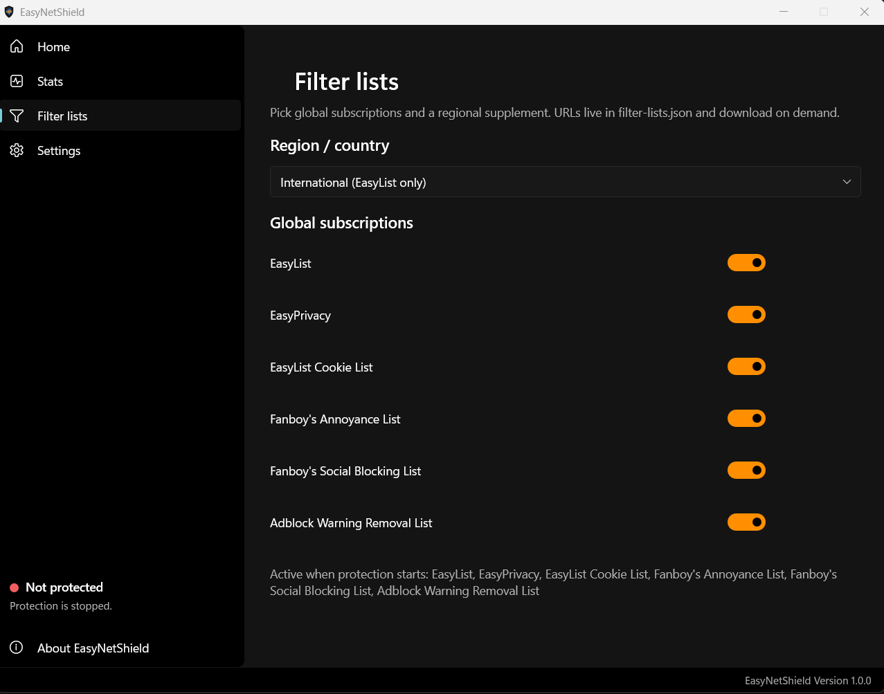EasyNetShield filter lists — block ads, trackers, and category sites